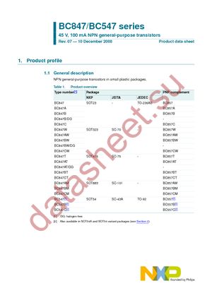 BC847 T/R datasheet  